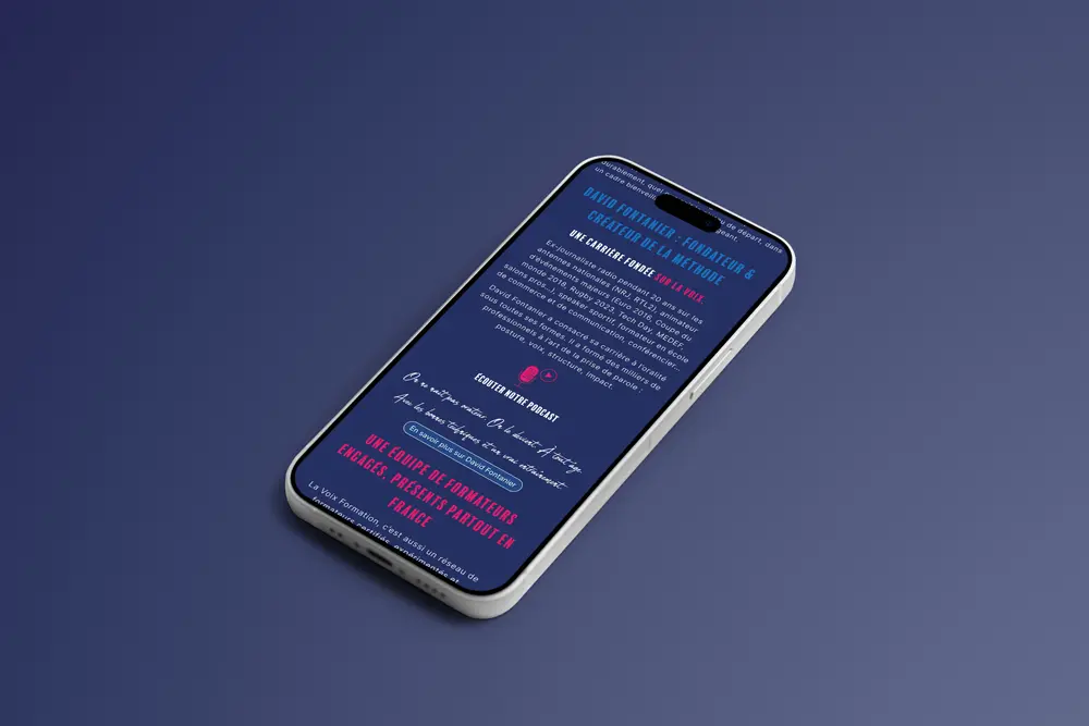 Mockup téléphone réalisation La Voix Formation Bordeaux par Ideclap, refonte site internet audit SEO