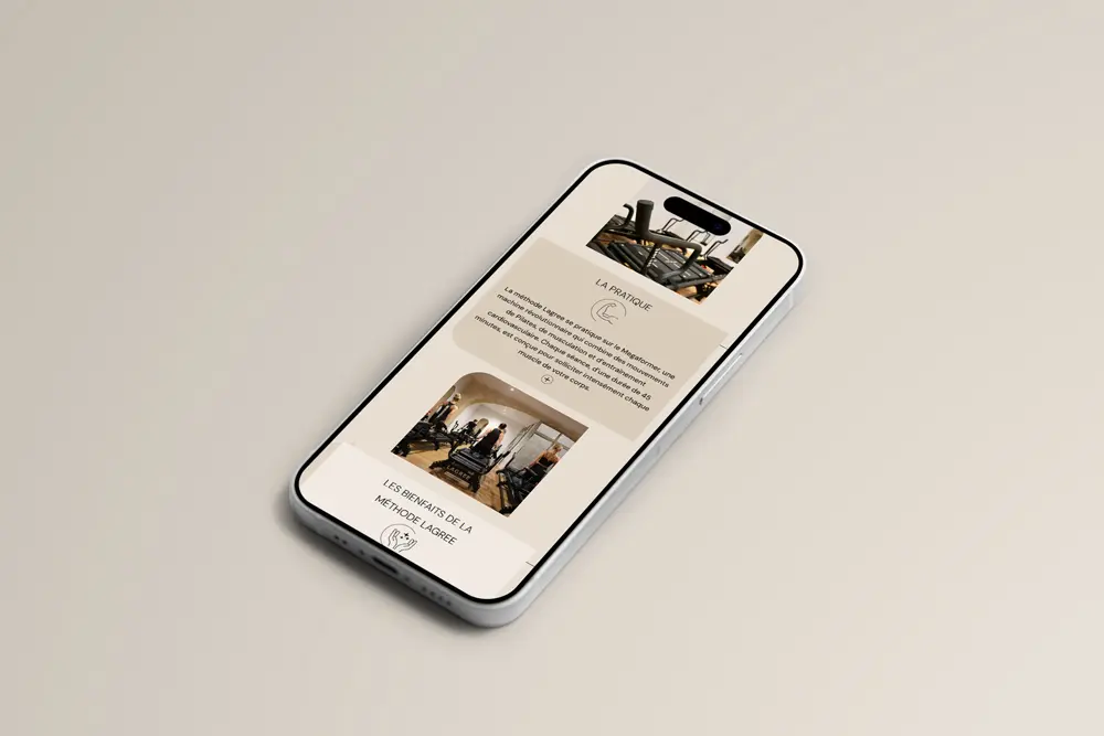 Mockup téléphone réalisation Lagree Lab Bordeaux par Ideclap, création site internet